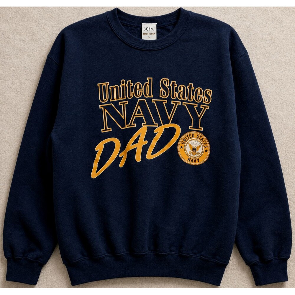 Vintage US Navy Dad Mens Large Soffe USA Made Military Crewneck Blue Sweatshirt